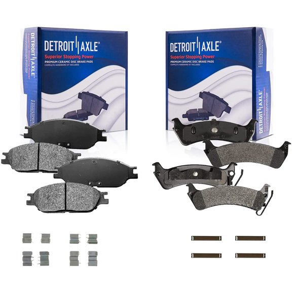 Detroit Axle - Front and Rear Ceramic Brake Pads w/ Hardware for 1999 - 2003 Ford Windstar