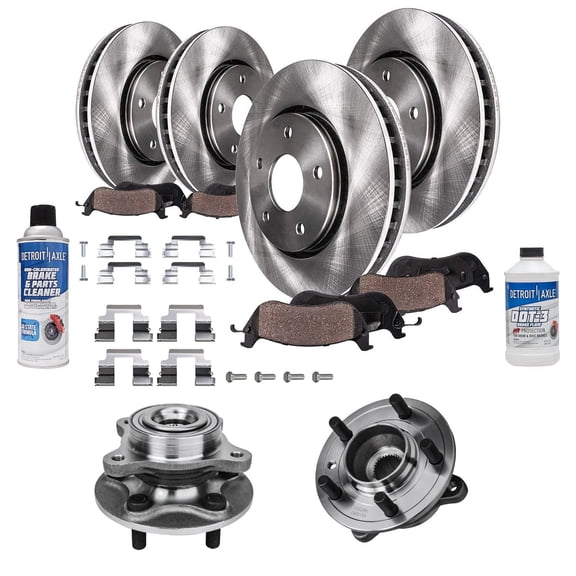Detroit Axle - Front and Rear Disc Rotors Ceramic Brake Pads Wheel Hub Bearings for Land Rover 05-09 LR3 06-09 Range Rover Sport