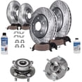 thumbnail image 1 of Detroit Axle - Brake Kit for 2014 2015 2016 Mazda 3 Sport, Drilled Slotted Brake Rotors Ceramic Brake Pads Wheel Bearing Hubs: 11.02" Front and 10.43" Rear Rotor, 1 of 7