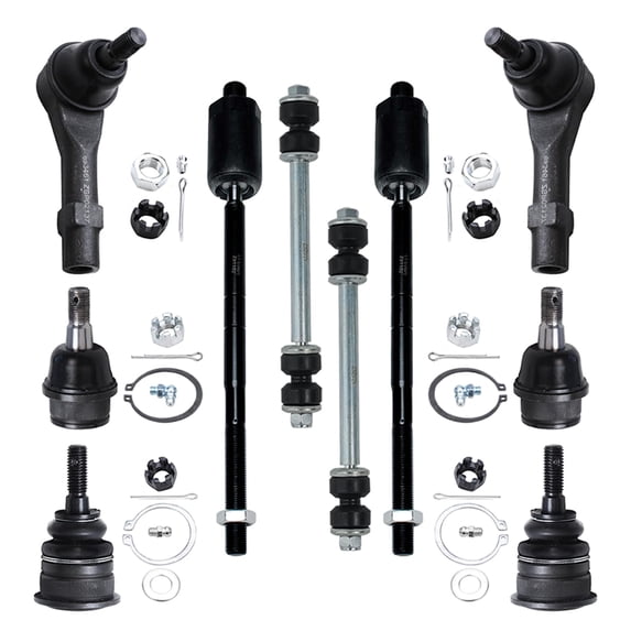Detroit Axle - New 10-Piece Front Suspension Kit - 2 Upper Ball Joints, 2 Lower Ball Joints, 2 Front Sway Bar End Links, All 4 Inner and Outer Tie Rod Ends- fits 4.0L 4-Door Models ONLY