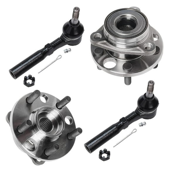 Detroit Axle - 4pc Front Wheel Bearing Hubs Kit for 95-05 Chevy Cavalier Pontiac Sunfire, 2 Wheel Bearing and Hubs 2 Outer Tie Rods 1995 1996 1997 1998 1999 2000 2001 2002 2003 2004 2005 Replacement