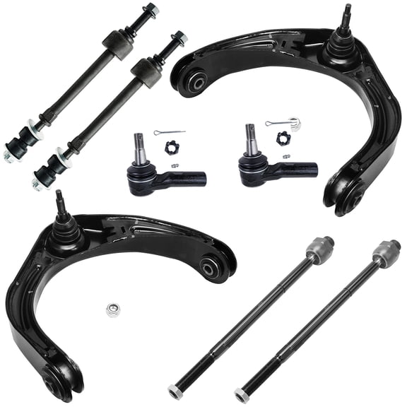 Detroit Axle - New 8pc Complete Front Upper Control Arm, Inner Outer Tie Rod & Front Sway Bar Link Kit for 2006-2008 Dodge Ram 1500 - 4x4 - 5-Lug - Excludes Extended Crew Cab