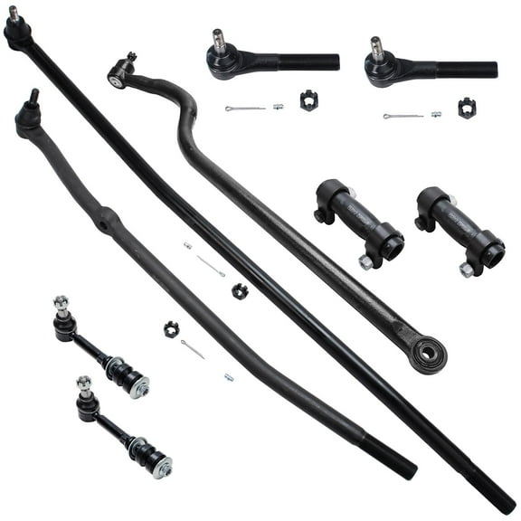 Detroit Axle - New 9pc Tie Rod Steering Drag Link Suspension Kit replacement for 1998 1999 Dodge Ram 2500 (4WD; 7500LB GVW)
