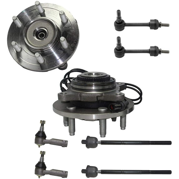 Detroit Axle - Pair (2) Front Wheel Hub and Bearing Assemblies w/Sway Bars and Inner Outer Tie Rods for 2004 2005 Ford F-150 4WD 6-Lug New Body w/ABS