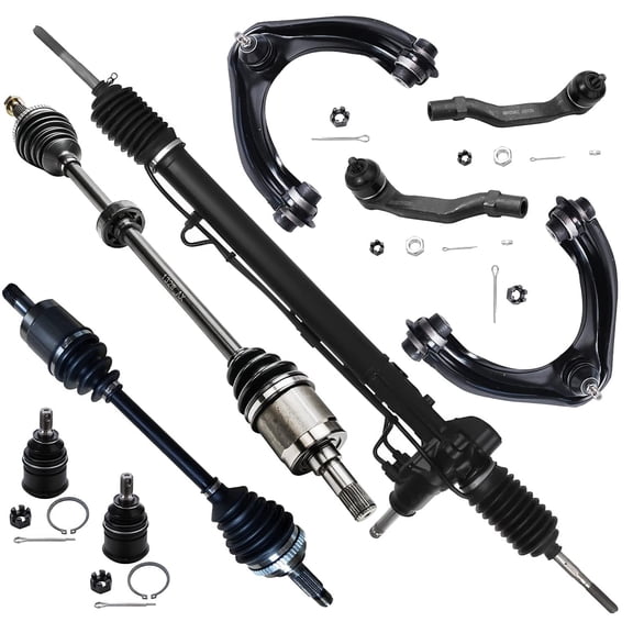 Detroit Axle - Front Rack and Pinion Kit for 1996-2000 Honda Civic 1997-2000 Acura EL, 1 Power Steering Rack & Pinion 2 CV Axle 2 Upper Control Arms w/Ball Joint 2 Outer Tie Rods 2 Lower Ball Joints