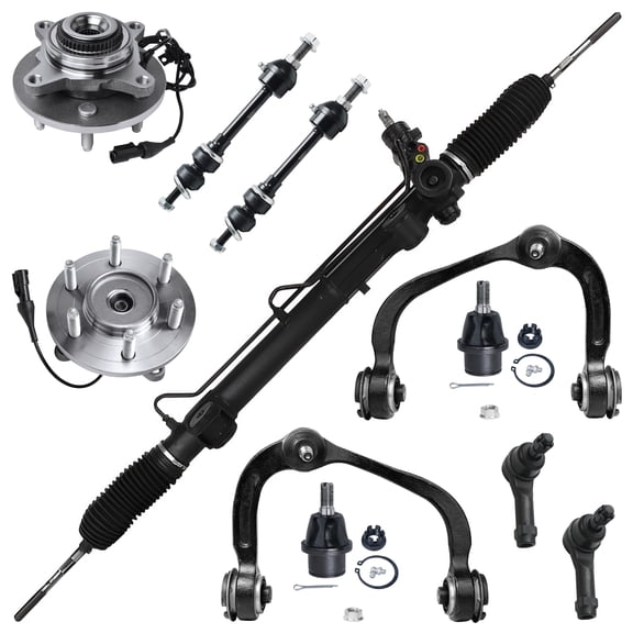 Detroit Axle - 4WD Front End Kit for 05-08 Ford F-150, 2006-2008 Lincoln Mark LT, Power Steering Rack and Pinion Control Arms Tie Rods Ball Joints Sway Bars Wheel Bearing Hubs Replacement