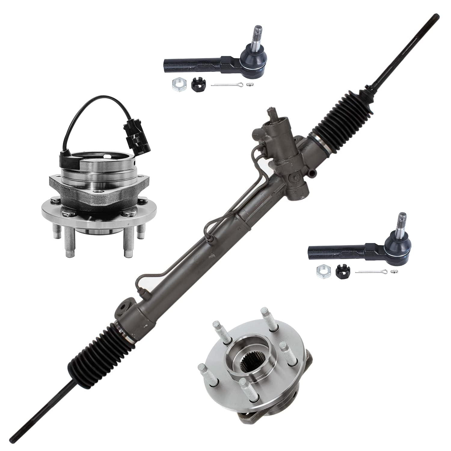 Detroit Axle Power Steering Rack & Pinion + Front Wheel Hub & Bearing