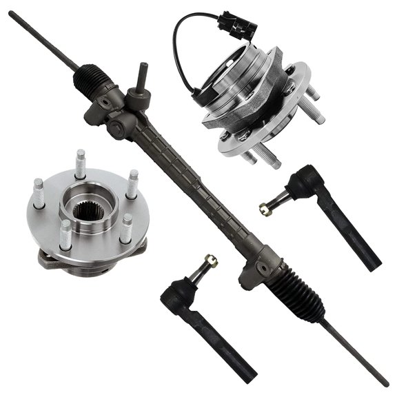 Detroit Axle - Power Steering Rack & Pinion + Front Wheel Hub & Bearing Assembly + Outer Tie Rods Replacement for Chevy Malibu Pontiac G6 Saturn Aura [W/ ABS] - 5pc Set