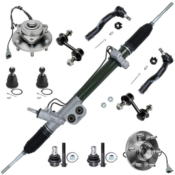 Detroit Axle - Power Steering Rack & Pinion + Outer Tie Rods + Front Wheel Hub & Bearings + Sway Bars + Ball Joints Replacement for Nissan Armada Titan - 11pc Set