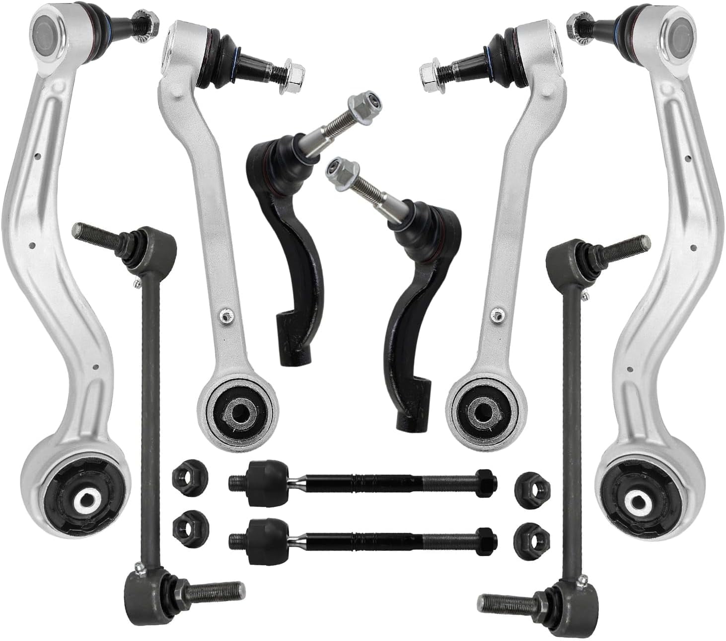 Detroit Axle - RWD 10pc Front End Kit for 2013 2014 2015 2016 2017 2018 2019 Cadillac ATS, 4 Lower Forward and Rearward Control Arms with Ball Joint 4 Outer Inner Tie Rods 2 Sway Bars Replacement