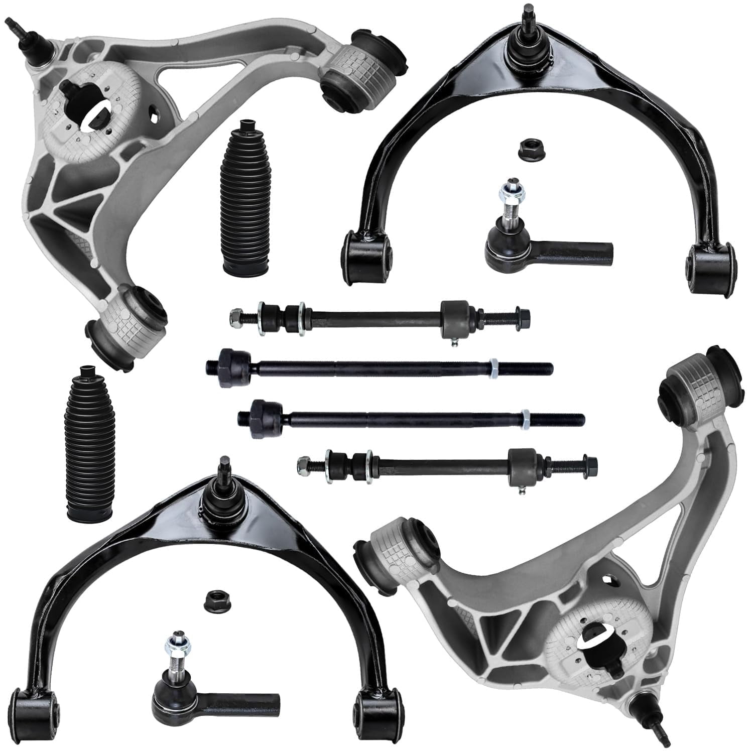 Detroit Axle - RWD 12pc Front End Suspension Kit for 2013-2018 Ram 1500, 2019-2024 Ram 1500 Classic, 4 Lower Upper Control Arms with Ball Joints 4 Outer Inner Tie Rods 2 Sway Bars 2 Boots