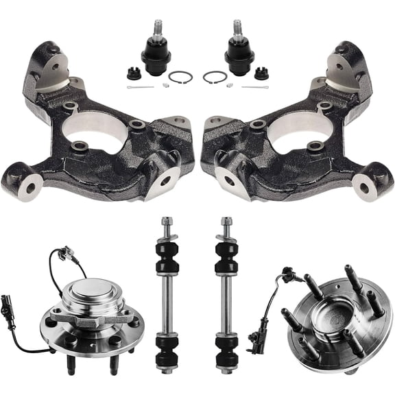 Detroit Axle - RWD 8pc Front Knuckles Kit for Chevy Silverado Suburban GMC Sierra Yukon XL 1500 Avalanche Tahoe Cadillac Escalade ESV, 2 Knuckles 2 Sway Bars 2 Wheel Bearing Hubs 2 Lower Ball Joints