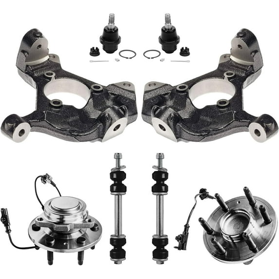 Detroit Axle - RWD 8pc Front Knuckles Kit for Chevy Silverado Suburban GMC Sierra Yukon XL 1500 Avalanche Tahoe Cadillac Escalade ESV, 2 Knuckles 2 Sway Bars 2 Wheel Bearing Hubs 2 Lower Ball Joints