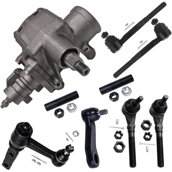 Detroit Axle - RWD 9pc Power Steering Gear Box Kit for 1997-2003 Ford F-150 2001-2002 Expedition 1998-1999 F-250, Front Inner Outer Tie Rods, Idler Arm w/3.43" Bolt Pattern, Pitman Arm, Sleeves