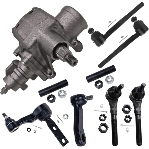 Detroit Axle - RWD 9pc Steering Gear Box Kit for 97-03 Ford F-150 01-02 Expedition 98-99 F-250, Front Outer Inner Tie Rods, Pitman Arm, Idler Arm w/2.48" Bolt Pattern, Adjusting Sleeves Replacement