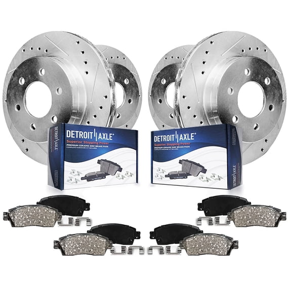 Detroit Axle - Brake Kit for 2005-2019 Nissan Frontier 2009-2012 Suzuki Equator, Drilled Disc Brake Rotors Ceramic Brake Pads 2010 2011: 11.14" Front and 11.26" Rear Rotor