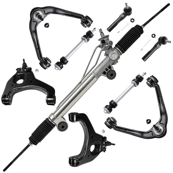 Detroit Axle - RWD Front 9pc Rack and Pinion Control Arms Kit for 1999-2006 Chevy Silverado GMC Sierra 1500, 1 Power Steering Rack & Pinion 4 Control Arms 2 Tie Rod Ends 2 Sway Bars