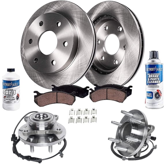 Detroit Axle - RWD Front Brake Kit for 2010 Ford F-150, [ABS on Hub; 6 Studs], Disc Brakes Rotors Ceramic Brake Pads Wheel Bearing Hubs Replacement