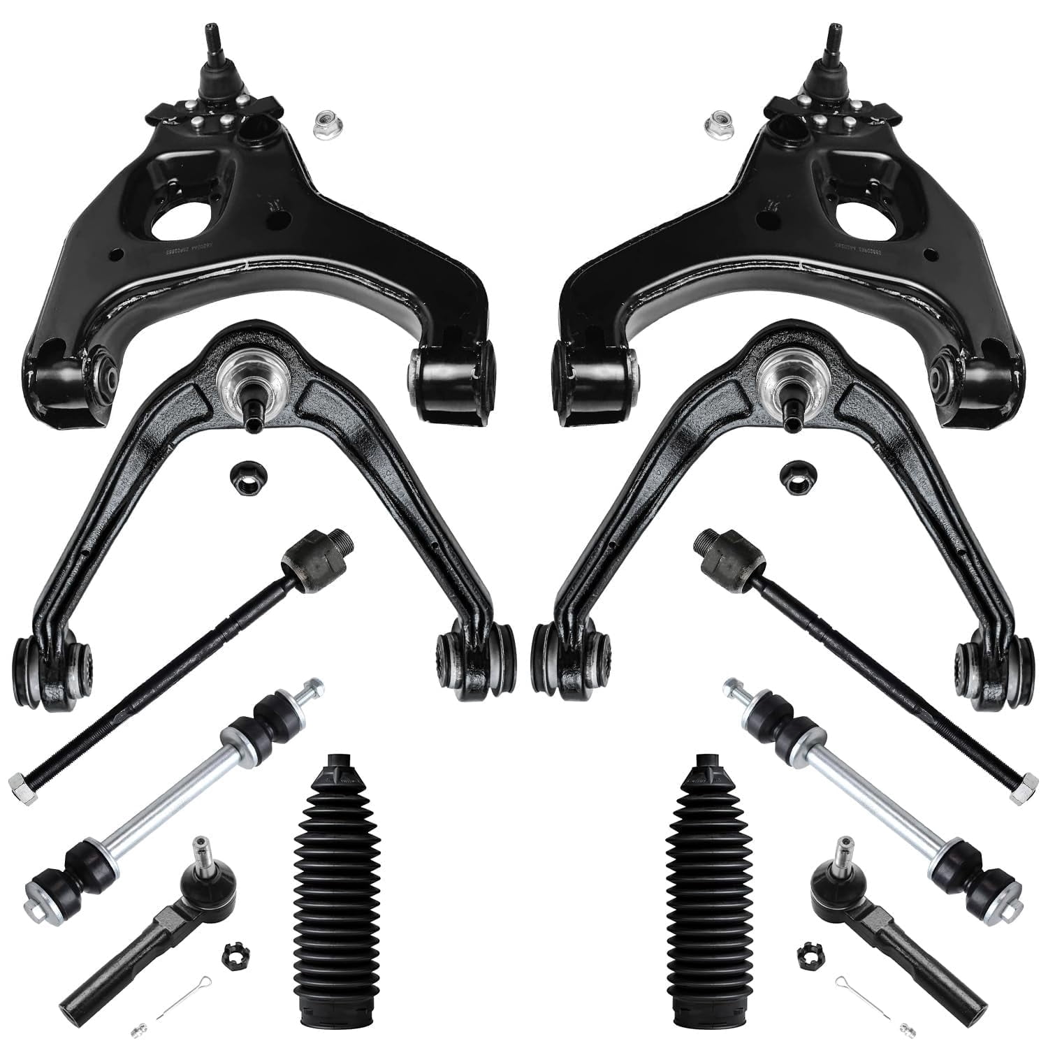 Detroit Axle - RWD Front End 12pc Control Arms Kit for 1999-2006 Chevy Silverado GMC Sierra 1500, 4 Control Arms w/Ball Joints 2 Sway Bars 4 Tie Rods 2 Boots 2000 2001 2002 2003 2004 2005
