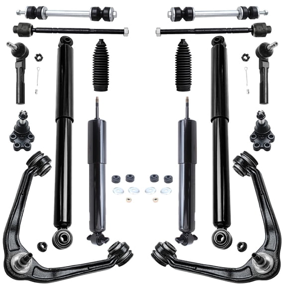 Detroit Axle - RWD Front End 16pc Suspension Kit for 99-06 Chevrolet Silverado GMC Sierra 1500, 2 Control Arms 2 Ball Joints 4 Tie Rods 2 Sway Bars 4 Front and Rear Shock Absorbers 2 Boots