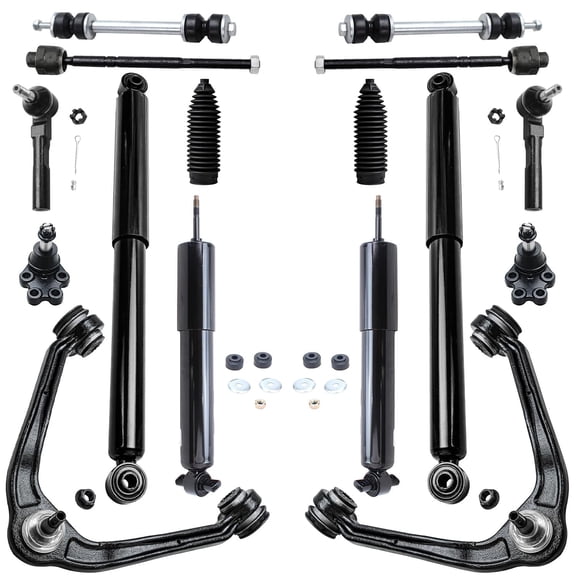 Detroit Axle - RWD Front End 16pc Suspension Kit for 99-06 Chevrolet Silverado GMC Sierra 1500, 2 Control Arms 2 Ball Joints 4 Tie Rods 2 Sway Bars 4 Front and Rear Shock Absorbers 2 Boots
