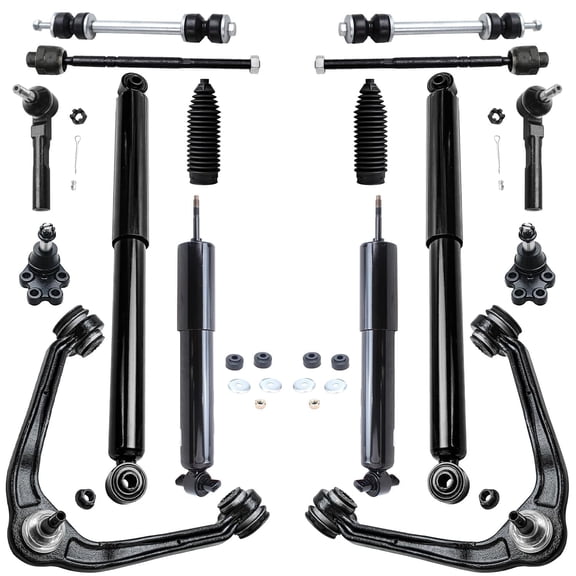 Detroit Axle - 16pc RWD Front End Suspension Kit for 1999-2006 Chevrolet Silverado 1500 GMC Sierra 1500, 2 Control Arms 2 Ball Joints 4 Tie Rods 2 Sway Bars 4 Front and Rear Shock Absorbers 2 Boots