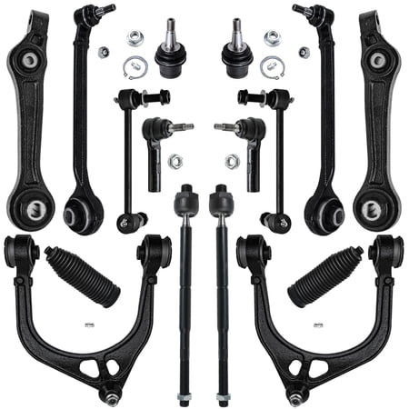 Detroit Axle - 16pc RWD Front End Suspension Kit for Chrysler 300 Dodge Challenger Charger Magnum, 6 Control Arms, 2 Lower Ball Joints, 4 Tie Rods, 2 Sway Bar Links, 2 Boots, Replacement