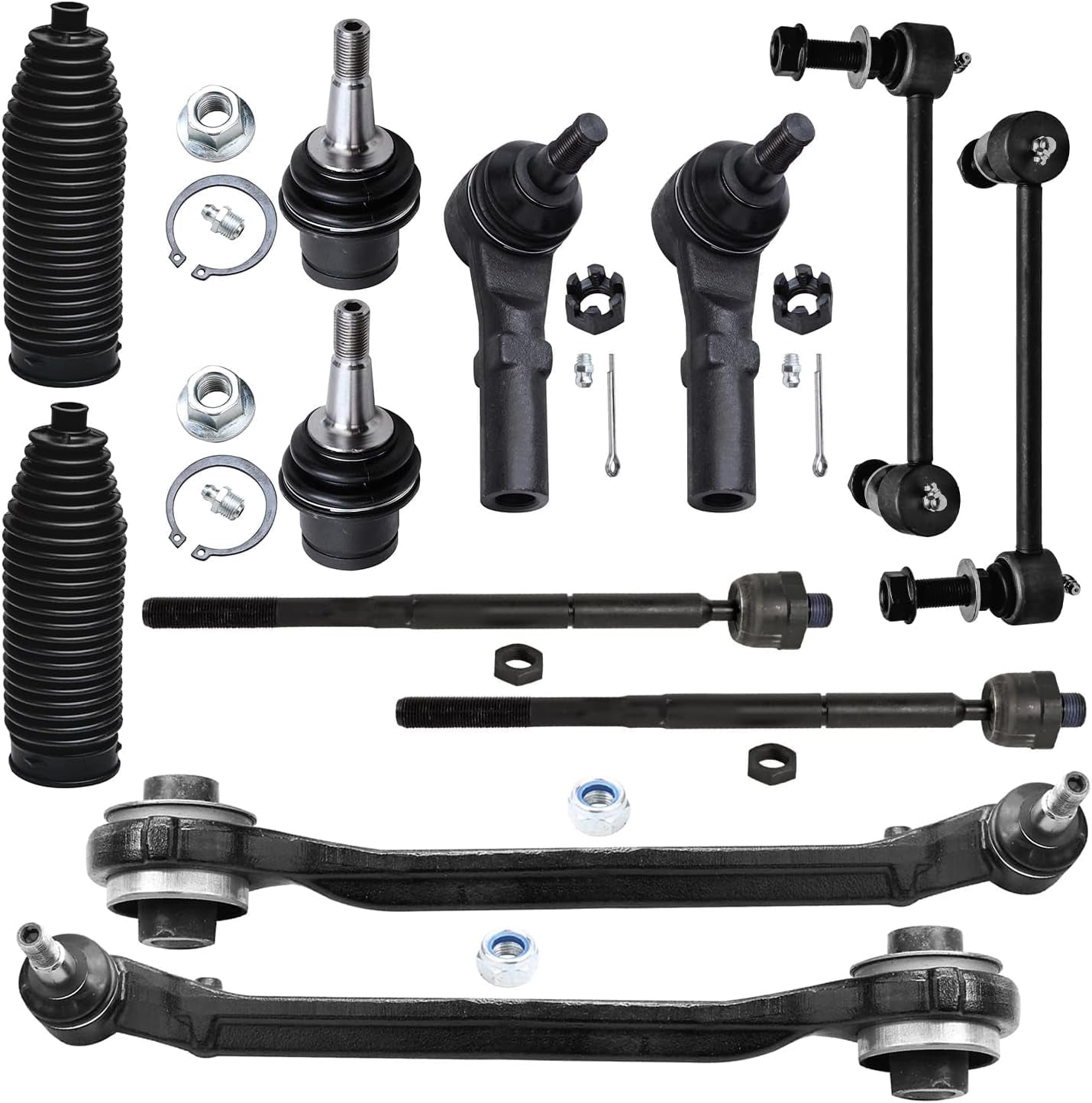 Detroit Axle - RWD Kit for 2015-2023 Chrysler 300 Dodge Charger Challenger, 2 Lower Forward Control Arms with Ball Joints 2 Lower Ball Joints 2 Sway Bars 4 Outer Inner Tie Rods 2 Boots Replacement