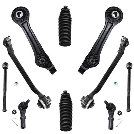 Detroit Axle - RWD Front End Suspension Kit for 11-14 Chrysler 300 Dodge Challenger Charger, 4 Tie Rods 4 Lower Rearward & Forward Control Arms 2 Boots 2011 2012 2013 2014 Replacement - 10pc