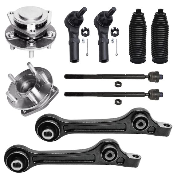 Detroit Axle - RWD Front End Suspension Kit for 2015-2023 Chrysler 300 Dodge Challenger Charger, 2 Lower Rearward Control Arms 2 Wheel Bearing Hubs 2 Boots 4 Inner Outer Tie Rods Replacement
