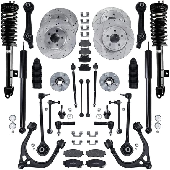 Detroit Axle - RWD Front End Suspension Kit Brake Kit for Chrysler 300 Dodge Magnum Charger, Control Arms Wheel Bearing Hubs Struts Front and Rear Brake Rotors Ceramic Brake Pads Sway Bars
