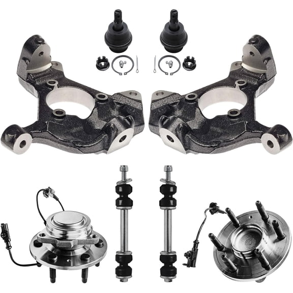 Detroit Axle - RWD Front Knuckles Kit for Chevy Silverado Suburban GMC Sierra Yukon XL 1500 Tahoe Avalanche Cadillac Escalade ESV, 2 Knuckles 2 Sway Bars 2 Wheel Bearing Hubs 2 Lower Ball Joints