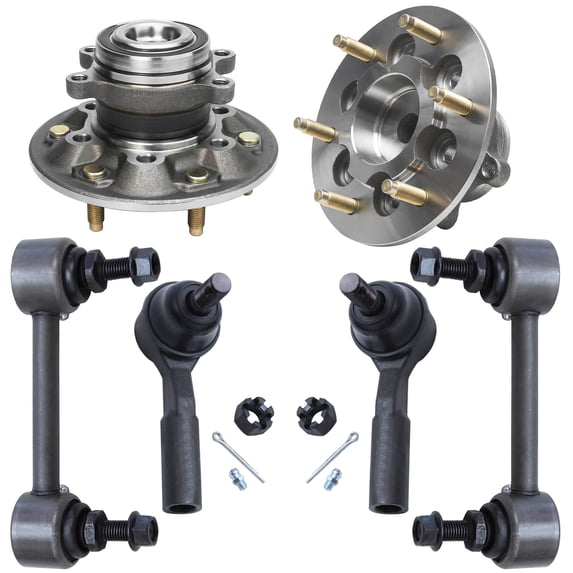 Detroit Axle - RWD Front Wheel Hub & Bearing Assembly + 16mm Thread Outer Tie Rod End + Sway Bar Link Replacement for 2009-2012 GMC Canyon Chevy Colorado (Coil Sus. ABS Model) - 6pc Set