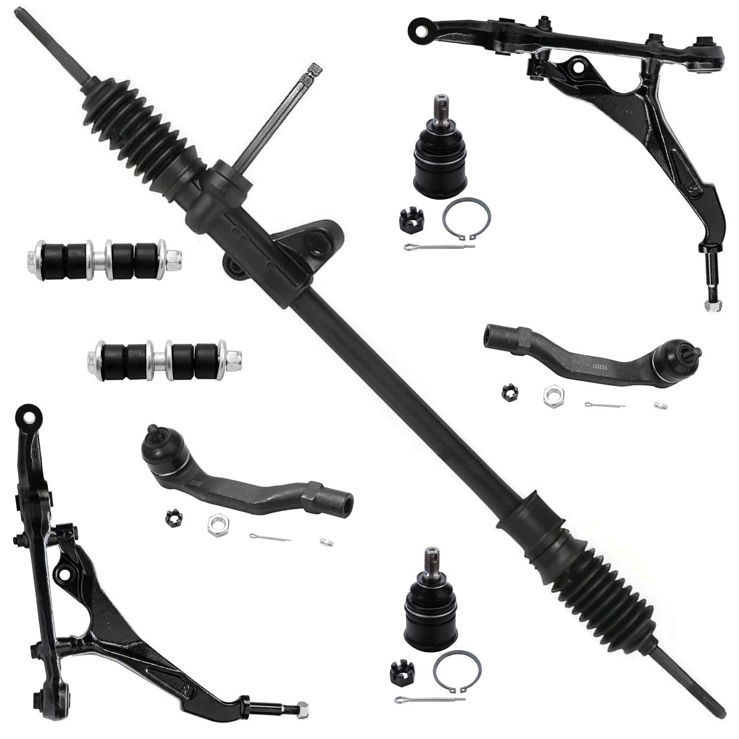 Detroit Axle Rack & Pinion + Front Lower Control Arms w/ Ball Joints + Outer Tie Rods + Sway