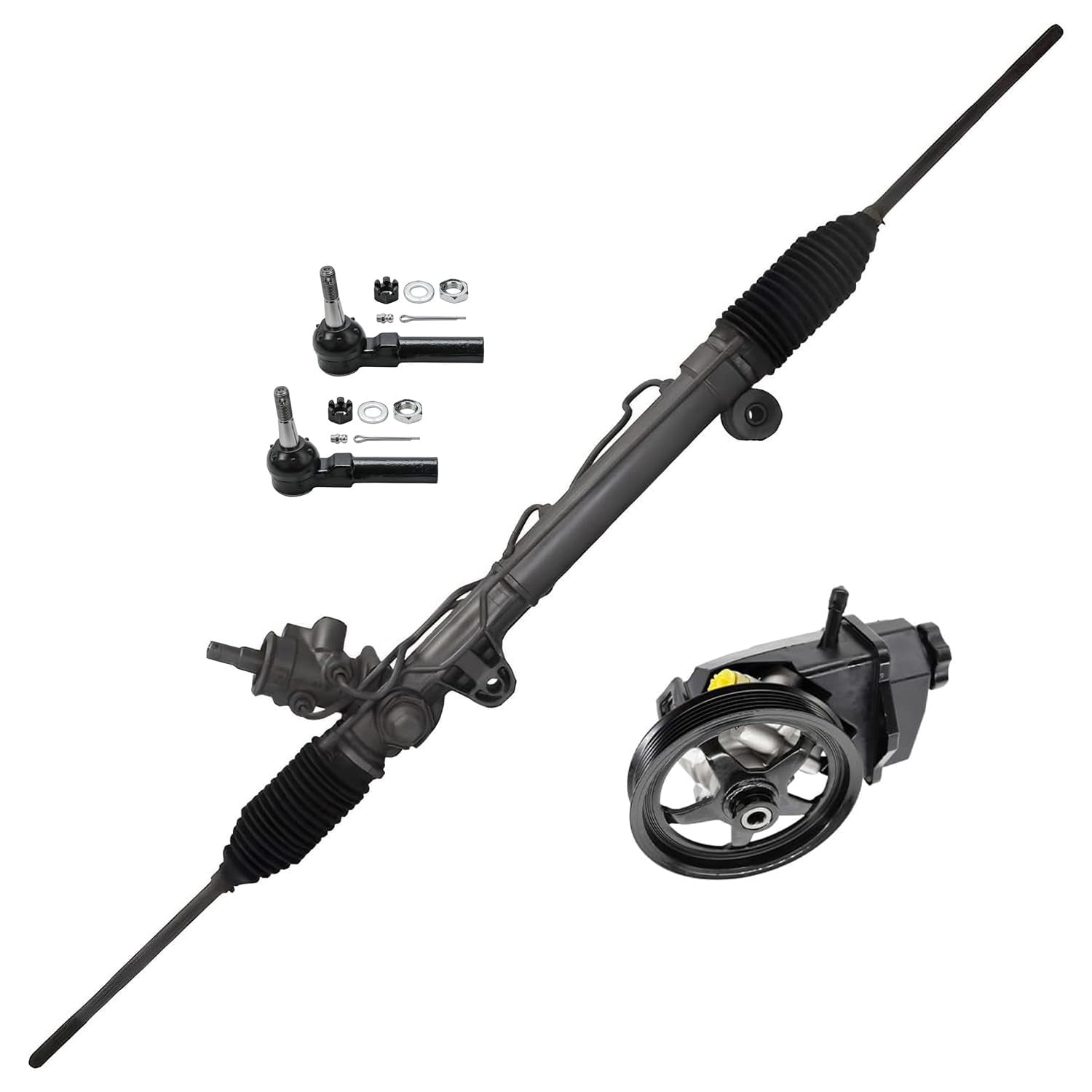 Detroit Axle - Rack and Pinion Kit for 2006-2011 Chevrolet Impala 2006-2007 Monte Carlo, Rack and Pinion Power Steering Pump with Pulley and Reservoir Outer Tie Rods