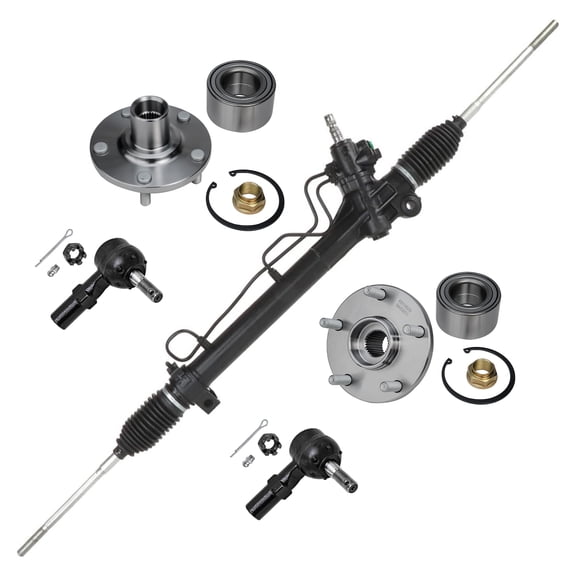 Detroit Axle - Rack and Pinion Wheel Bearing Hubs for 98-03 Toyota Sienna 1999 2000 2001 2002, Power Steering Rack and Pinion Assembly, Wheel Hub and Bearings, Outer Tie Rod Ends Replacement