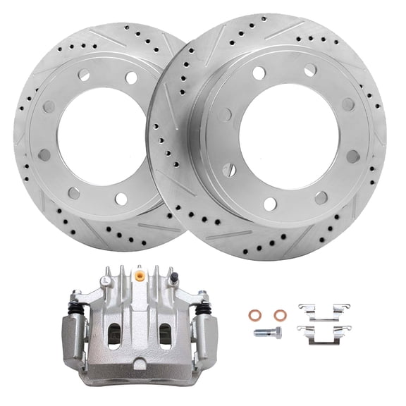 Detroit Axle - Rear Brake Kit for 2000-2005 Ford Excursion 2000-2004 F-250 F-350 Super Duty [8-Lug] Drilled Brakes Rotors Disc Brake Caliper 2001 2002 2003 Replacement