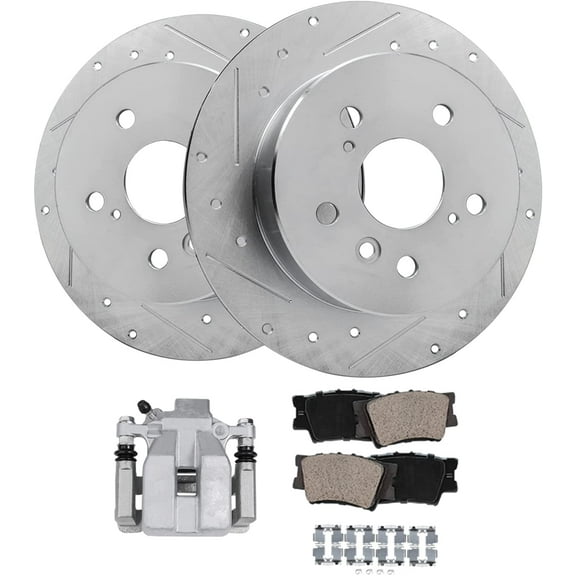 Detroit Axle - Rear Brake Kit for 2007-2011 Toyota Camry, 2008-2011 Avalon, 2007-2012 Lexus ES350, 2009 2010, Drilled & Slotted Brake Rotors Ceramic Brake Pads Brake Caliper Replacement