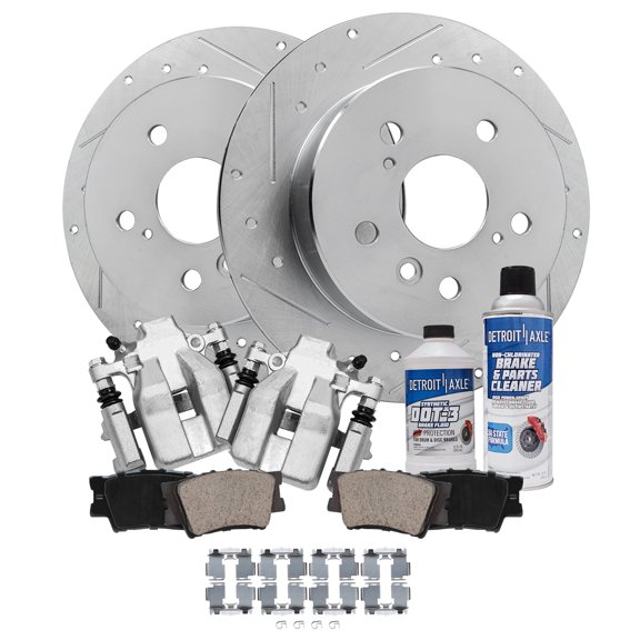 Detroit Axle - Rear Brake Kit for 2007-2012 Lexus ES350 2007-2011 Toyota Camry 2008-2011 Avalon, 2009 2010, Drilled & Slotted Brake Rotors Ceramic Brake Pads Brake Calipers Replacement