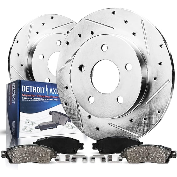 Detroit Axle - Rear Brake Kit for 2008-2014 Toyota Highlander 2009 2010 2011 2012 2013, Drilled Slotted Disc Brake Rotors Ceramic Brakes Pads Replacement : 12.17" inch Rotors