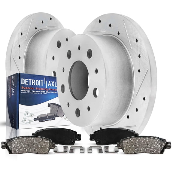 Detroit Axle - Rear Brake Kit for 2014-2021 Ram Promaster 2500 3500 1500, Drilled and Slotted Disc Brake Rotors Ceramic Brakes Pads 2015 2016 2017 2018 2019 2020 Replacement : 11.01" inch Solid Rotor