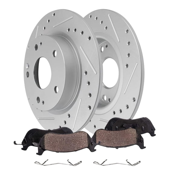 Detroit Axle - Rear Brake Kit for 2016-2021 Honda Civic, Drilled and Slotted Disc Brake Rotors Ceramic Brakes Pads with Hardware 2017 2018 2019 2020 Replacement: 10.24" inch Rotor