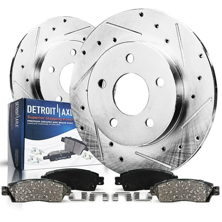 Detroit Axle - Rear Brake Kit for Chrysler 2017-2023 Pacifica 2020-2023 Voyager, Drilled Brake Rotors Ceramic Pads: 12.60" Rotor
