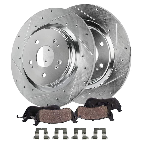 Detroit Axle - Rear Brake Kit for 2018-2023 Honda Odyssey, Drilled and Slotted Brake Rotors Ceramic Brake Pads 2019 2020 2021 2022: 12.99" Rotors