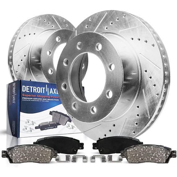 Detroit Axle - Rear Brake Kit for 99-04 Ford F-250 F-350 Super Duty Excursion 1999 2000 2001 2002 2003 2004 Replacement Drilled Slotted Brake Rotors & Ceramic Brakes Pads 8 Lugs