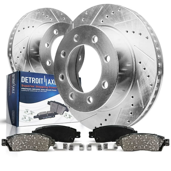 Detroit Axle - Rear Brake Kit for Chevy GMC Express Savana 2500 3500, 12.99" inch Drilled and Slotted Disc Brake Rotors Ceramic Brakes Pads with Hardware Replacement