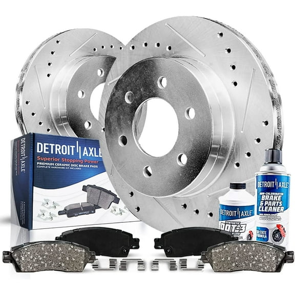 Detroit Axle - Rear Brake Kit for Chevy Trailblazer GMC Envoy Buick Rainier Isuzu Ascender Drilled and Slotted Brake Rotors Ceramic Brakes Pads Replacement: 12.80" Rear Rotors