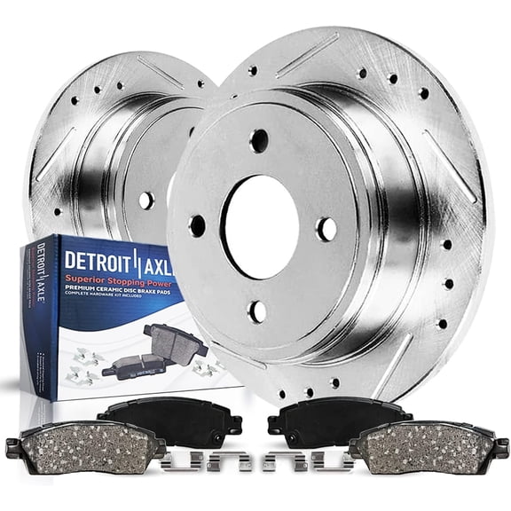 Detroit Axle - Rear Brake Kit for Fiat 2016-2022 124 Spider Mazda MX-5 Miata, 2016-2019 MX-5, 11.02" inch Drilled and Slotted Disc Brake Rotors Ceramic Brakes Pads Replacement