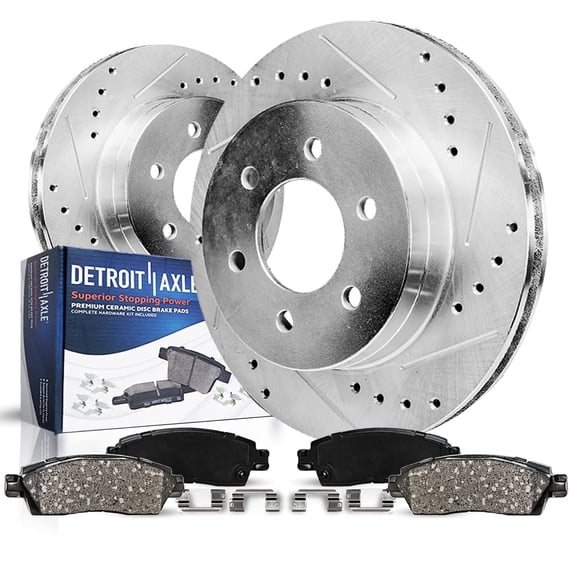 Detroit Axle - 13.23" inch Rear Drilled and Slotted Disc Brake Rotors Ceramic Brakes Pads Replacement for 2015-2017 Ford F-150
