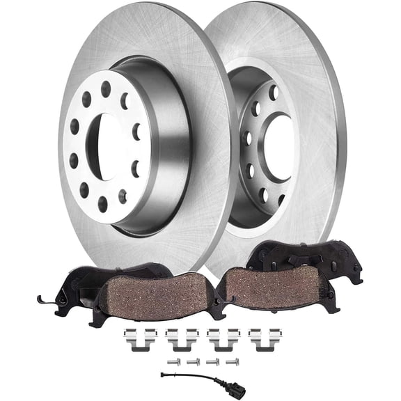 Detroit Axle - Rear Brake Kit for Volkswagen Jetta Passat Tiguan Eos CC Audi A3 Quattro 11.10" inch Disc Brake Rotors Ceramic Brakes Pads with Hardware Replacement